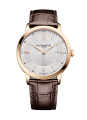 Baume & Mercier Classima 10857 - cassa acciaio dorato - cinturino pelle marrone - quadrante argento con datario